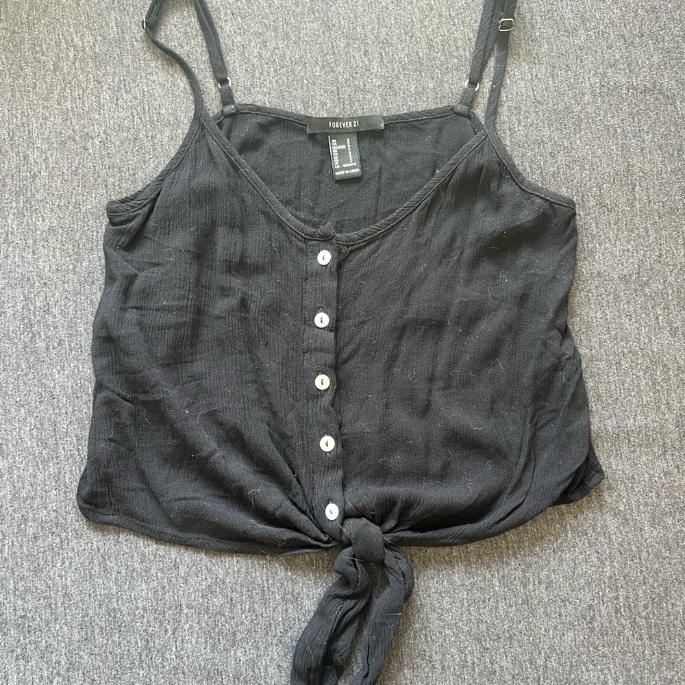 Forever 21 Black Sleeveless Tie Front Camisole